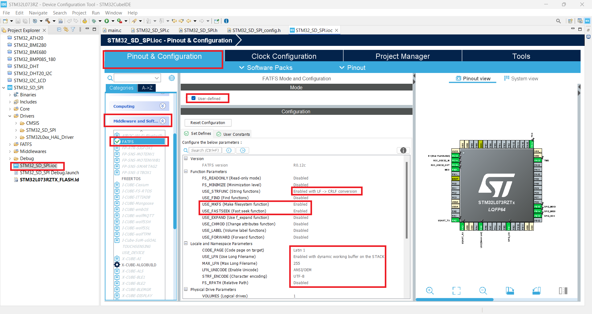Configuration FatFs