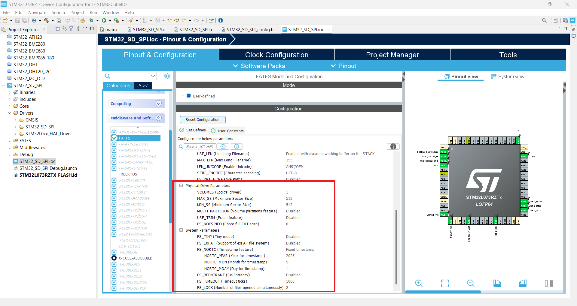 Configuration FatFs