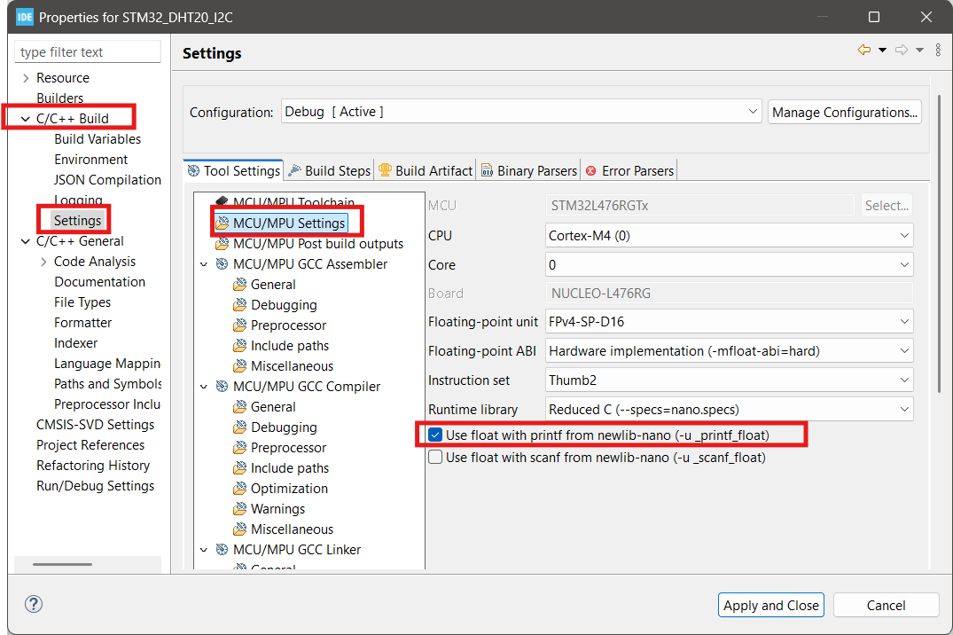 Configuration des floats dans STM32CubeIDE